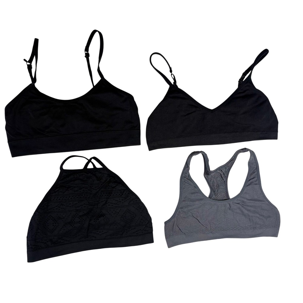 Girls Training Bra Lot of 4 Black/Grey Seamless Cami Racerback Halter Bralette